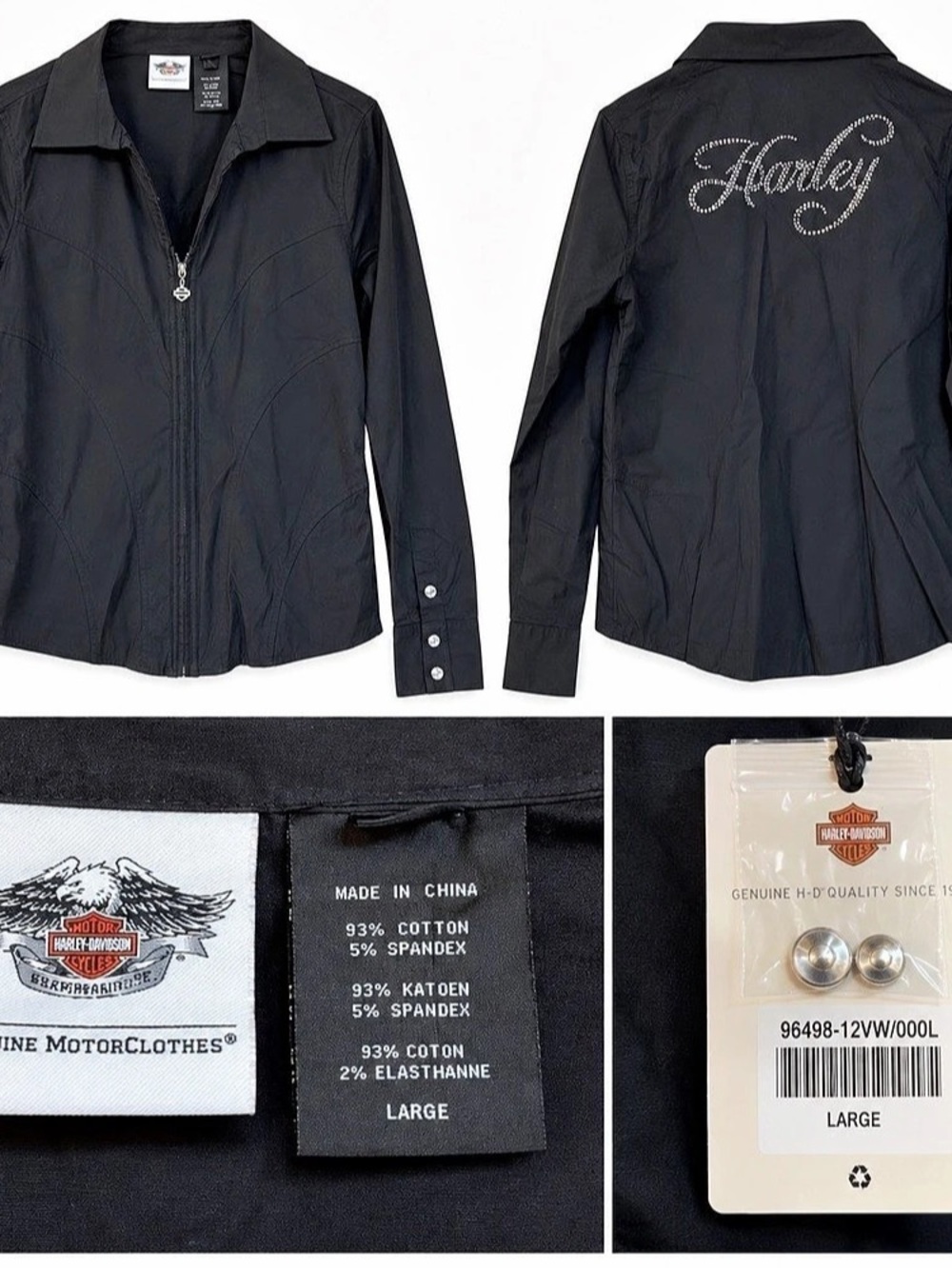 Harley-Davidson Women's Rhinestone Script Full-Zip Blouse Rhinestone Script